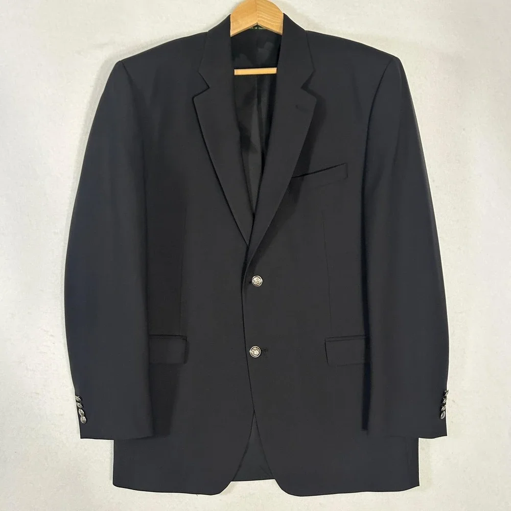 Vintage Ralph Lauren Blazer Mens 44L Wool Blend Black Sport Coat‎ Made in Canada